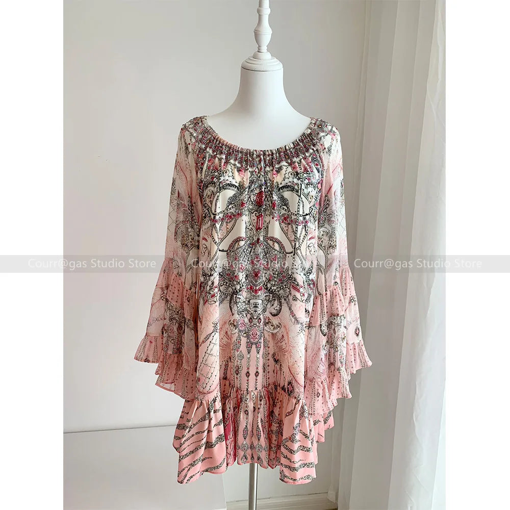 Jeweled Designer Dress Crystals Australian niche off the shoulder pink